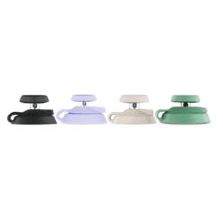 Puffco Proxy joystick caps in black, purple, tan and green shown together