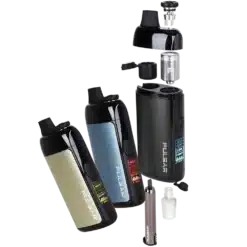 Pulsar Chorus concentrate vaporizer shown in three colors with parts exploded