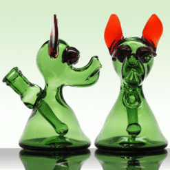 T_Tree Glass Ruffer Jammer dab tools in green, two bulldog-shaped tools shown
