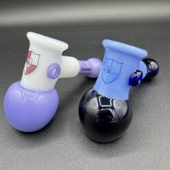 Illadelph Hammer Pipe shown in two color options, purple-white and blue-black glass pipes