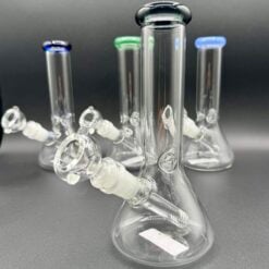 Classic Color Lip Beaker water pipes with colored mouthpieces, shown together